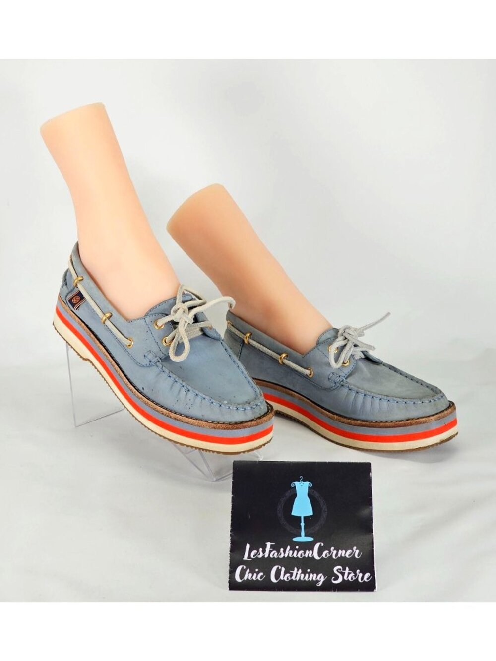 Tory Burch Women's Blue Nubuck Leather Joey Platform Boat Shoes Size 8 241 - Picture 3 of 16